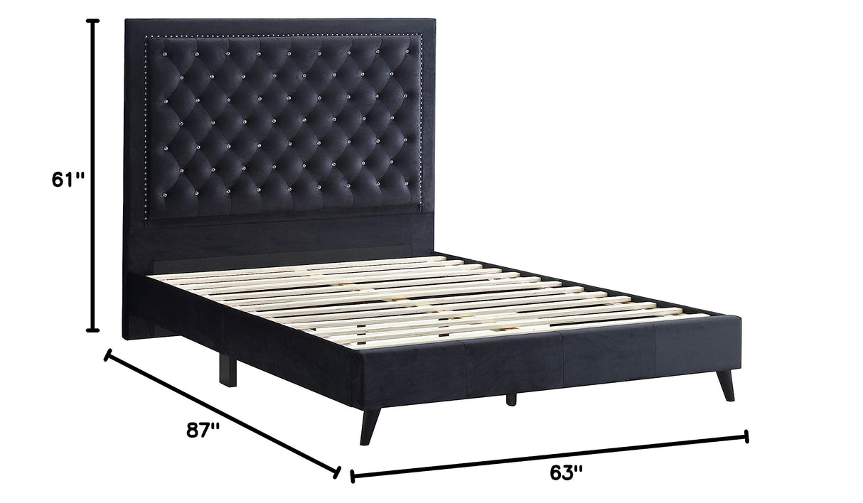 Alba Velvet Upholstered Queen Bed in Black