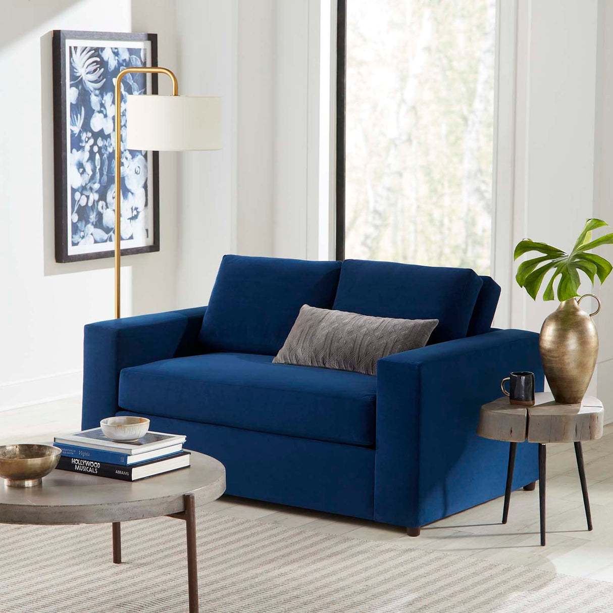 Avendale Velvet – Made in The USA with Bench Seat Cushion, Loveseat, Deep Navy