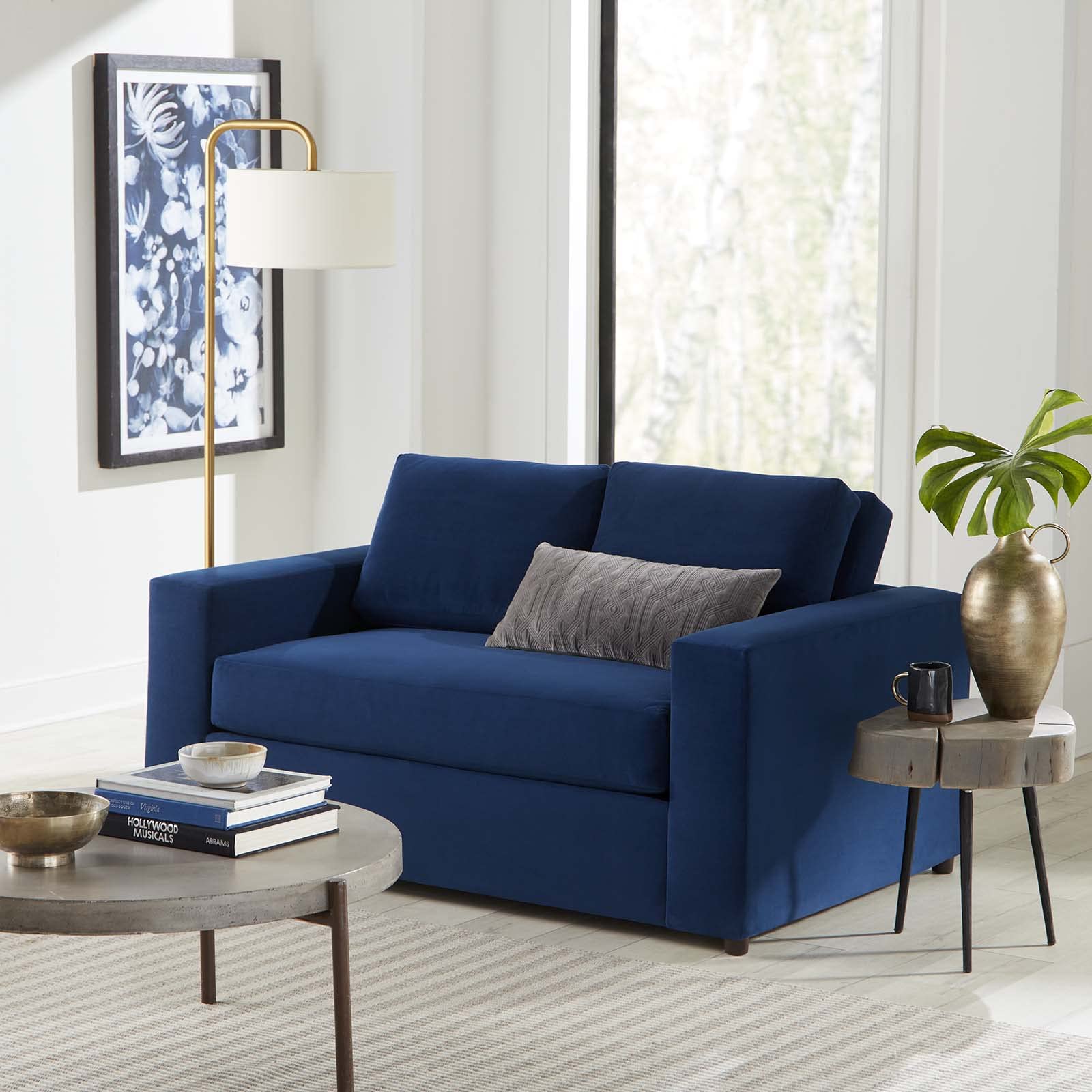 Avendale Velvet – Made in The USA with Bench Seat Cushion, Loveseat, Deep Navy