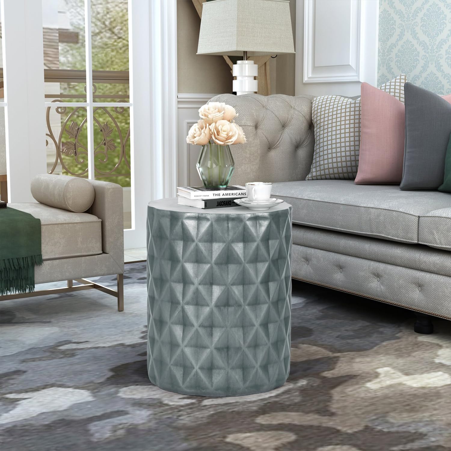 Modern Round Concrete Side Table, Indoor Outdoor Accent End Table Coffee Table