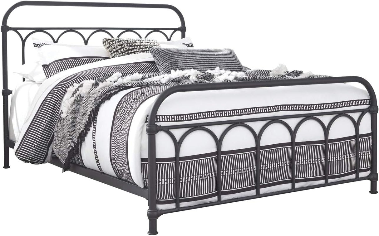 Nashburg Farmhouse Industrial Queen Metal Bed with Powdercoated Finish,