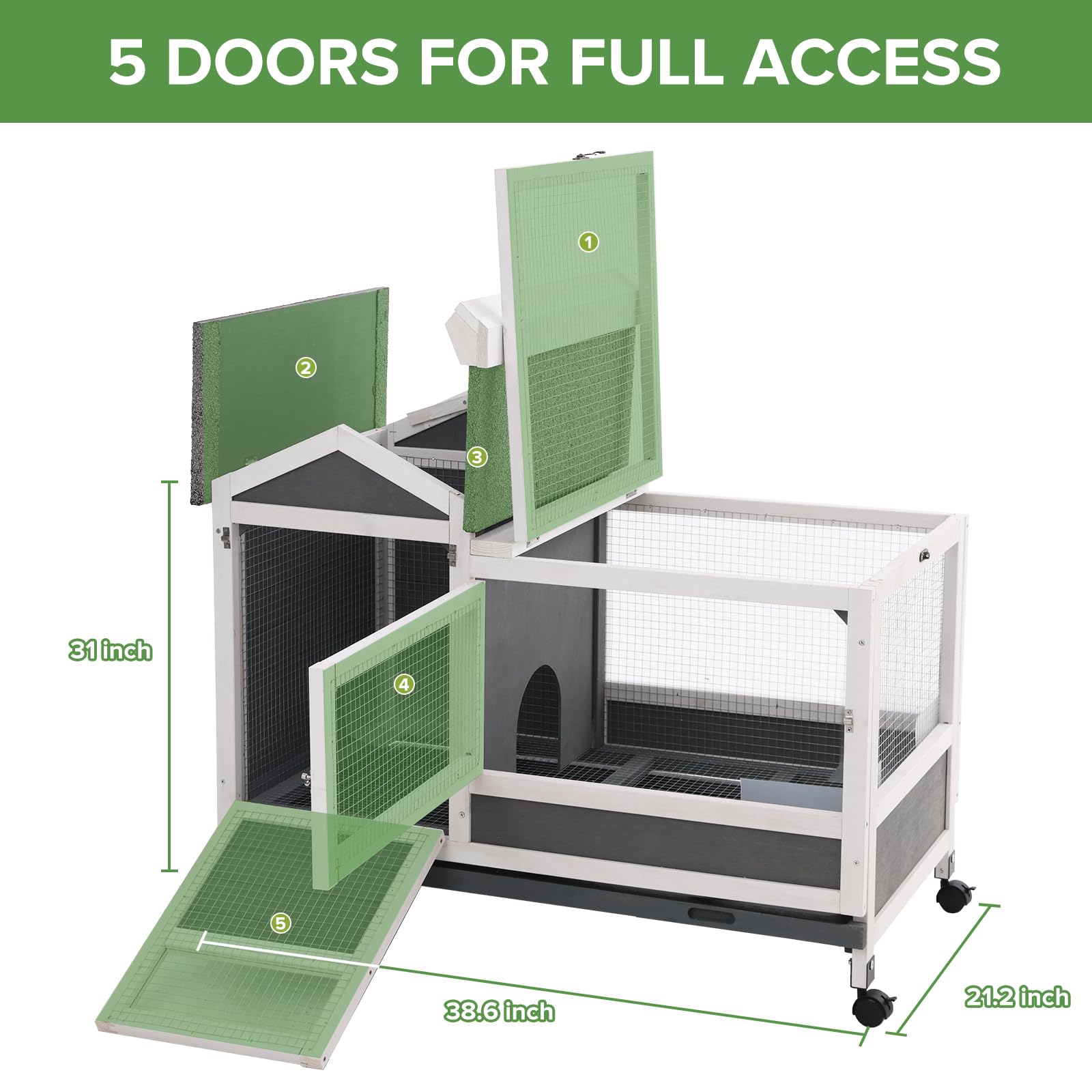 Chicken Coop Hen House - 96in Wooden Poultry Cage with Wheels