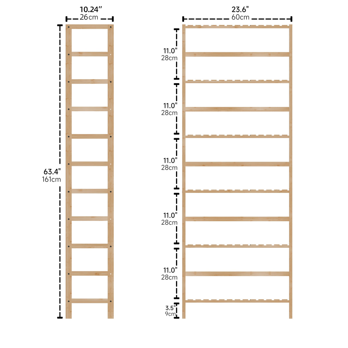 Bamboo Shelf, 6-Tier Adjustable Tall Open Bookcase, Bathroom Storage Rack Freestanding Shelving