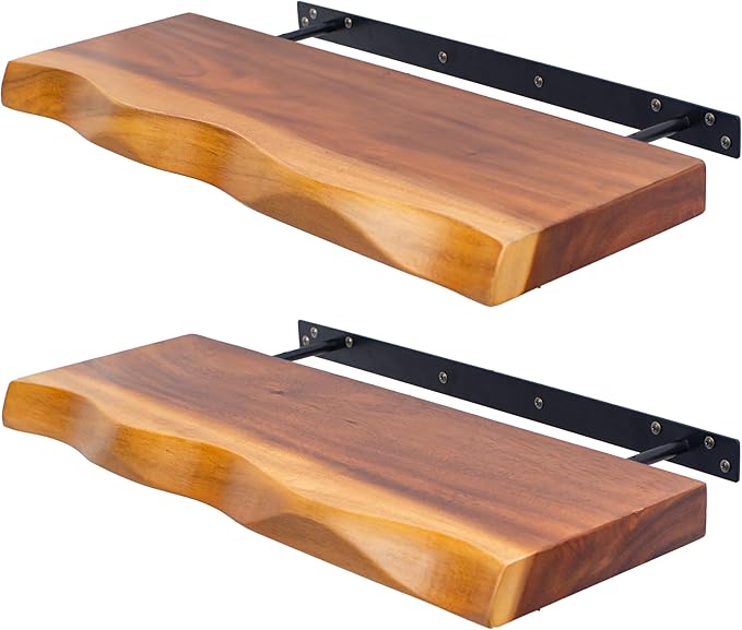 Floating Shelves for Wall – 15.7" Rustic Wall-Mounted Wooden Shelves, Set of 2