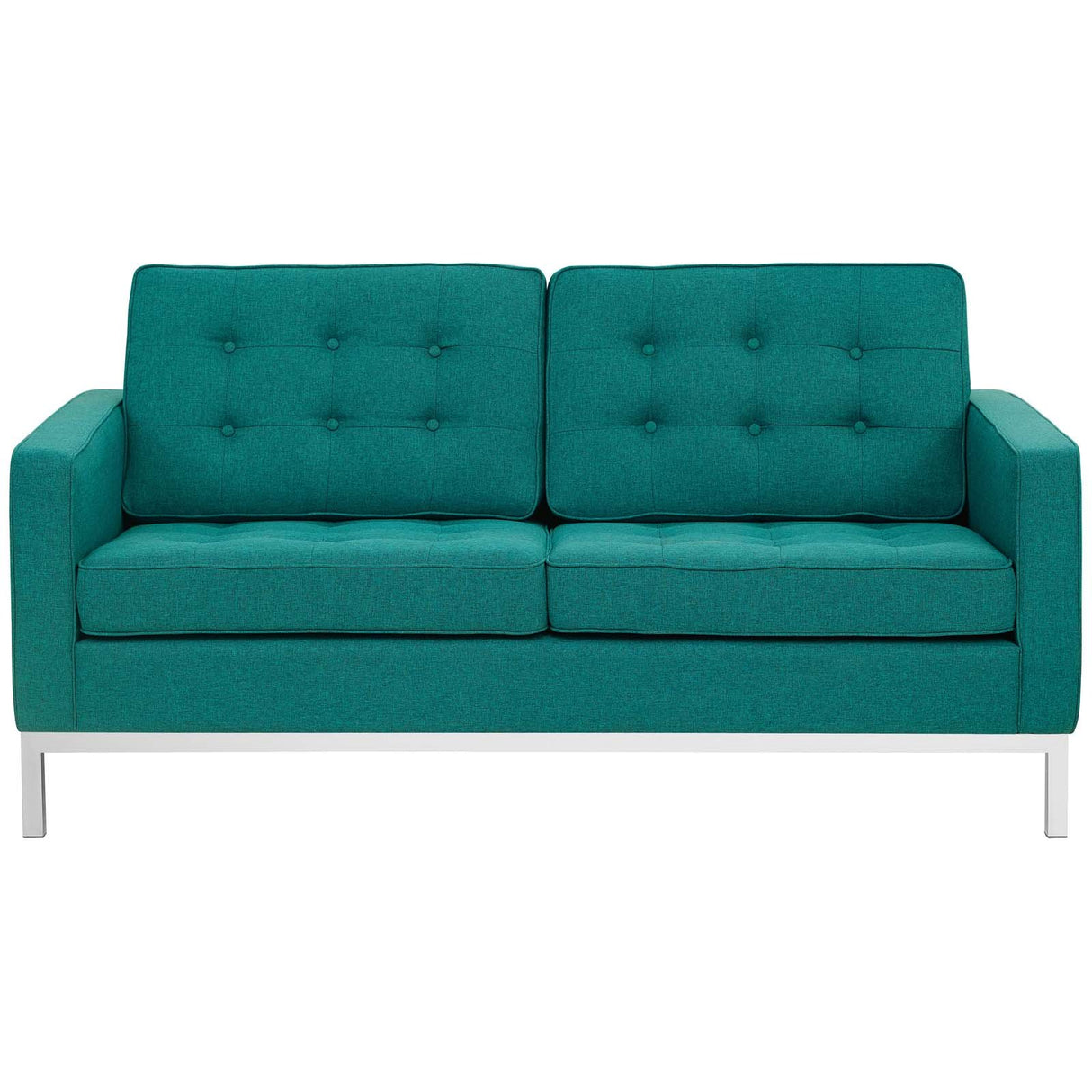 Loft Upholstered Fabric Mid-Century Modern Loveseat In Teal