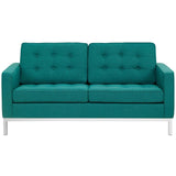 Loft Upholstered Fabric Mid-Century Modern Loveseat In Teal