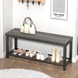 Shoe Bench, Industrial Entryway Bench with Metal Storage Shelf