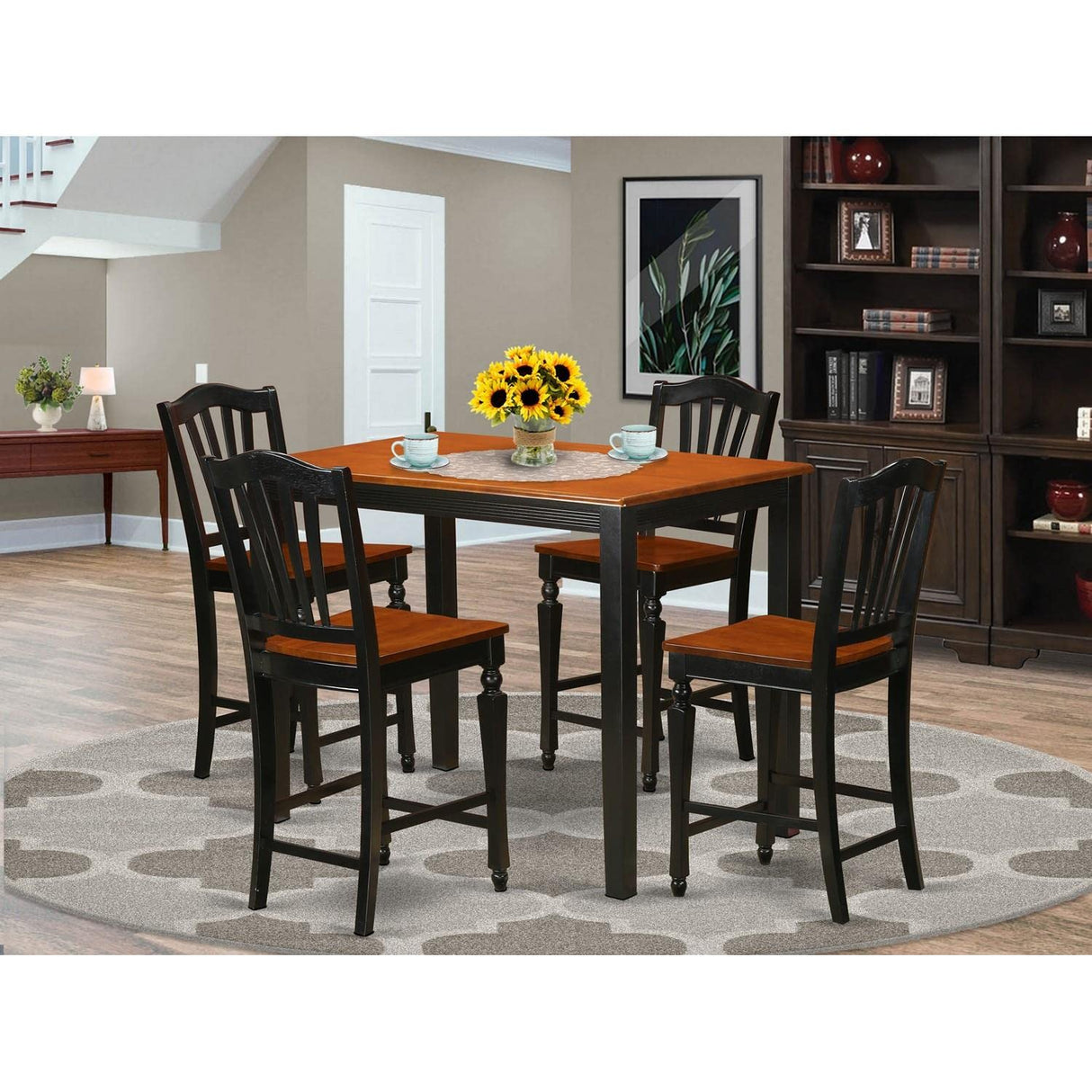 YACH5-BLK-W 5 Piece Counter Height Set Includes a Rectangle Kitchen Table and 4 Dining Room Chairs,