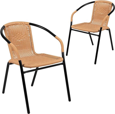 2 Pack Medium Brown Rattan Indoor-Outdoor Restaurant