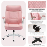 Pink Leather Office Chair with Lumbar Support & Flip-Up Armrests
