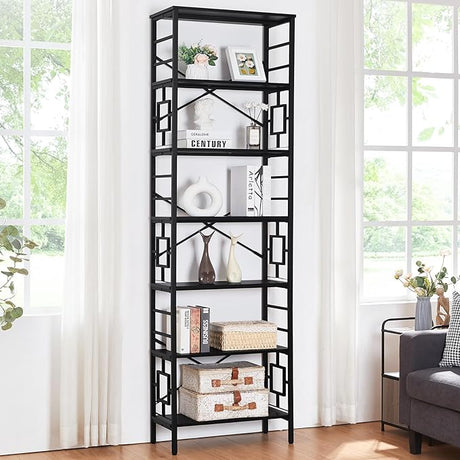 Tall Bookshelf, Industrial 7-Tier Bookshelf with Unique Design,