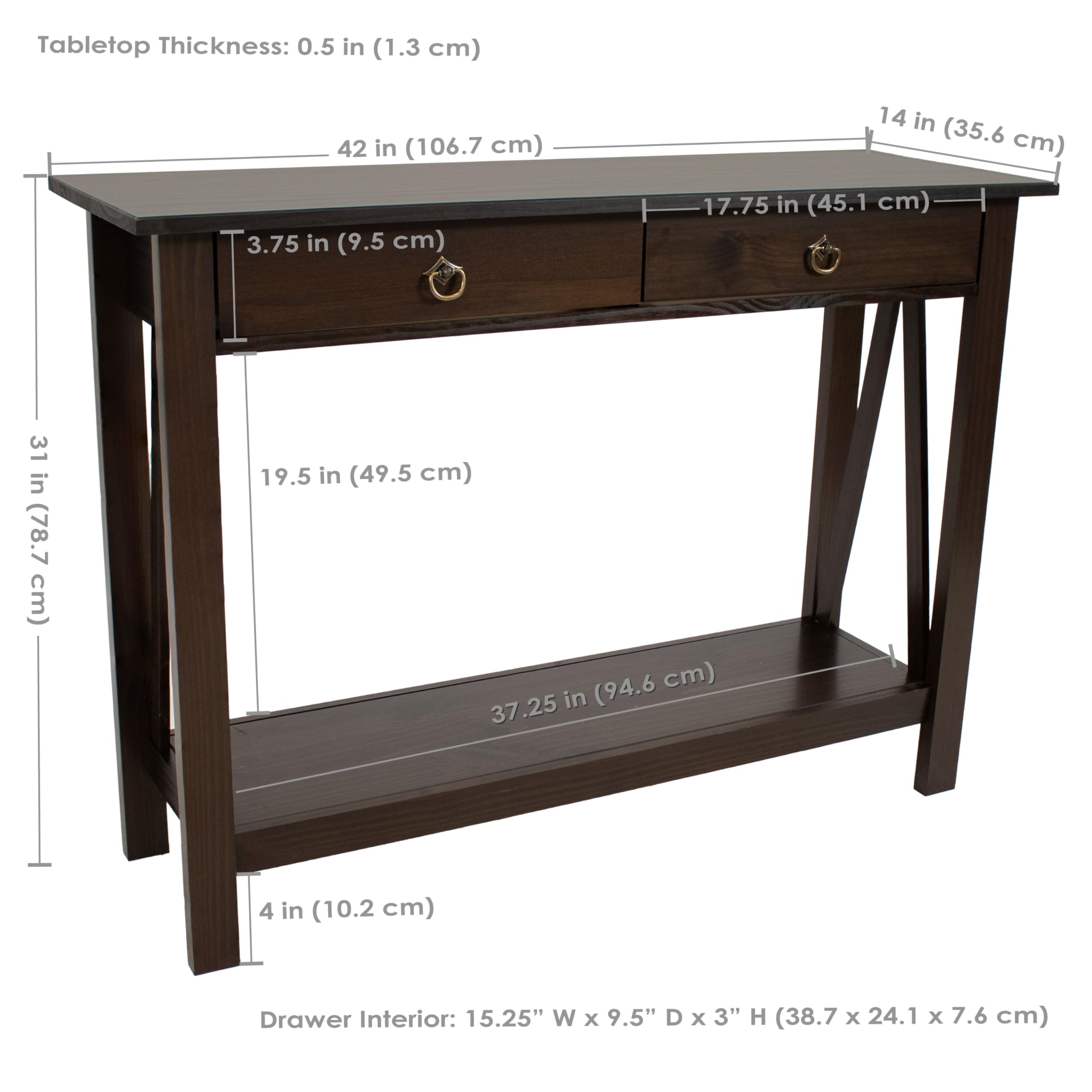 Sunnydaze Console Table for Entryway with Drawers - 31" H Solid Pine Sofa Table with Shelf for Living Room - Dark Brown
