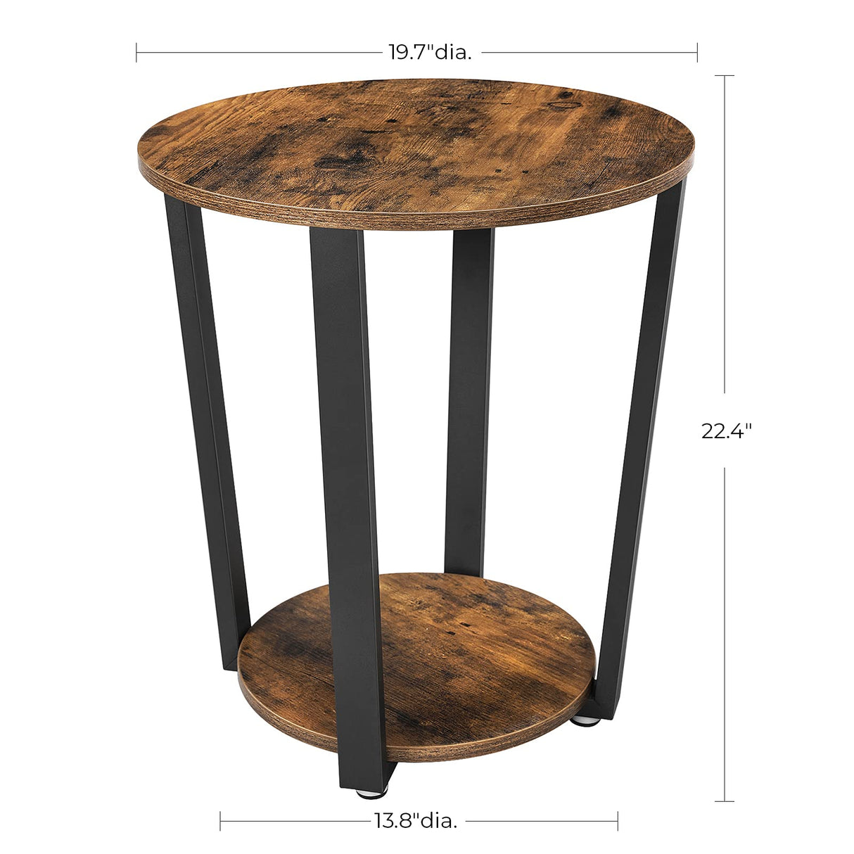 End Table, Round Side Table with Storage Shelf, Easy Assembly