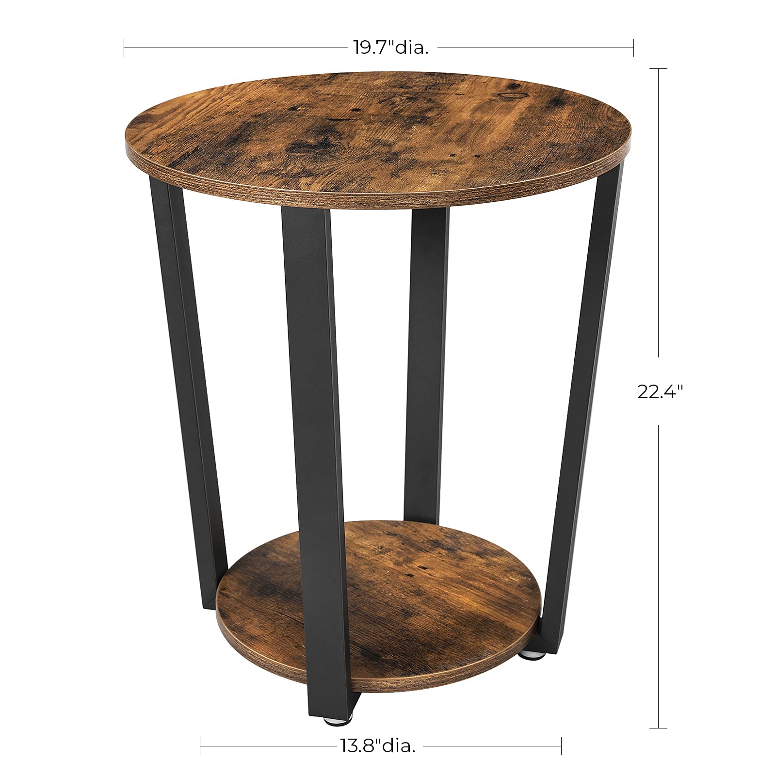 End Table, Round Side Table with Storage Shelf, Easy Assembly