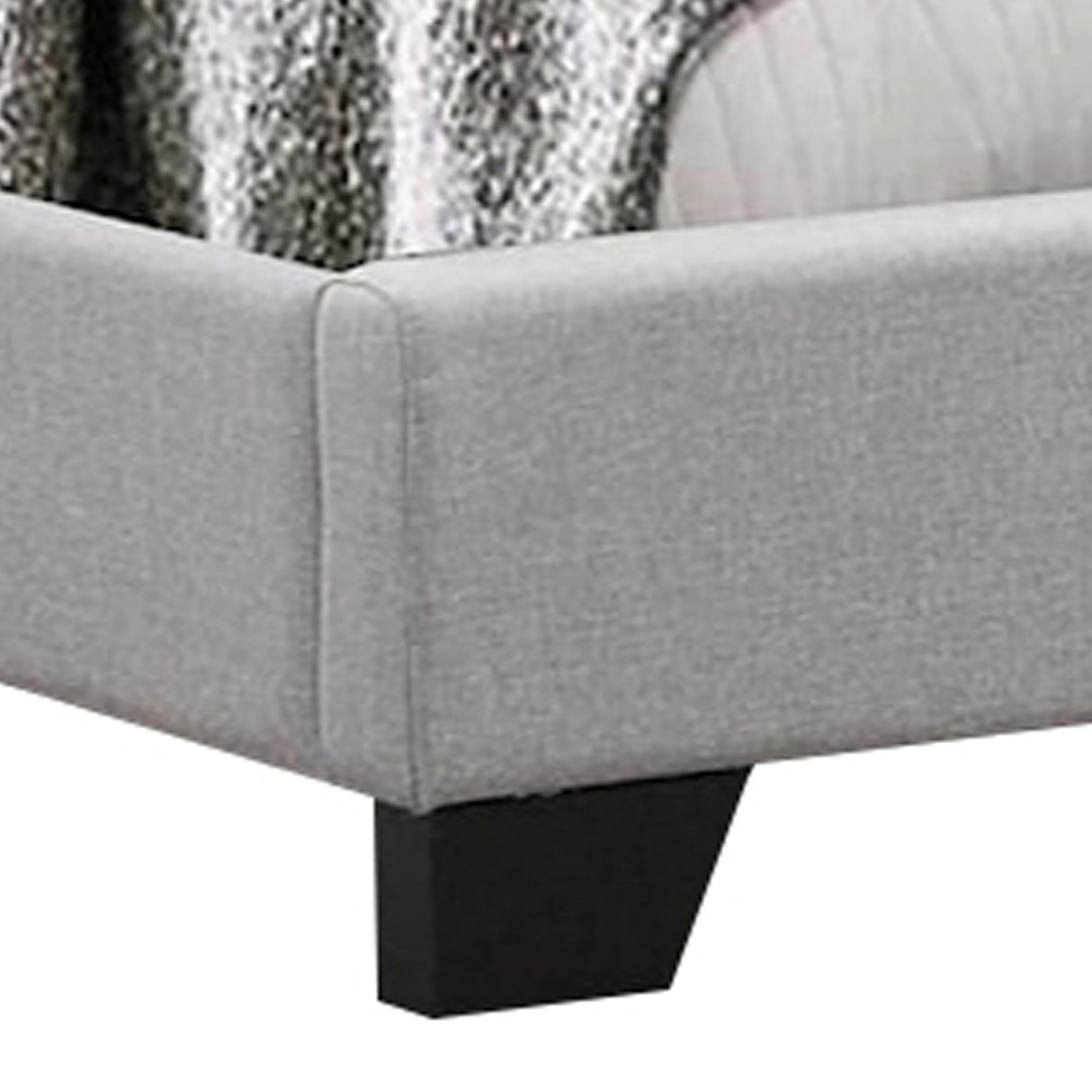 California King Size Bed, Light Button Tufted Upholstery, Gray and Black
