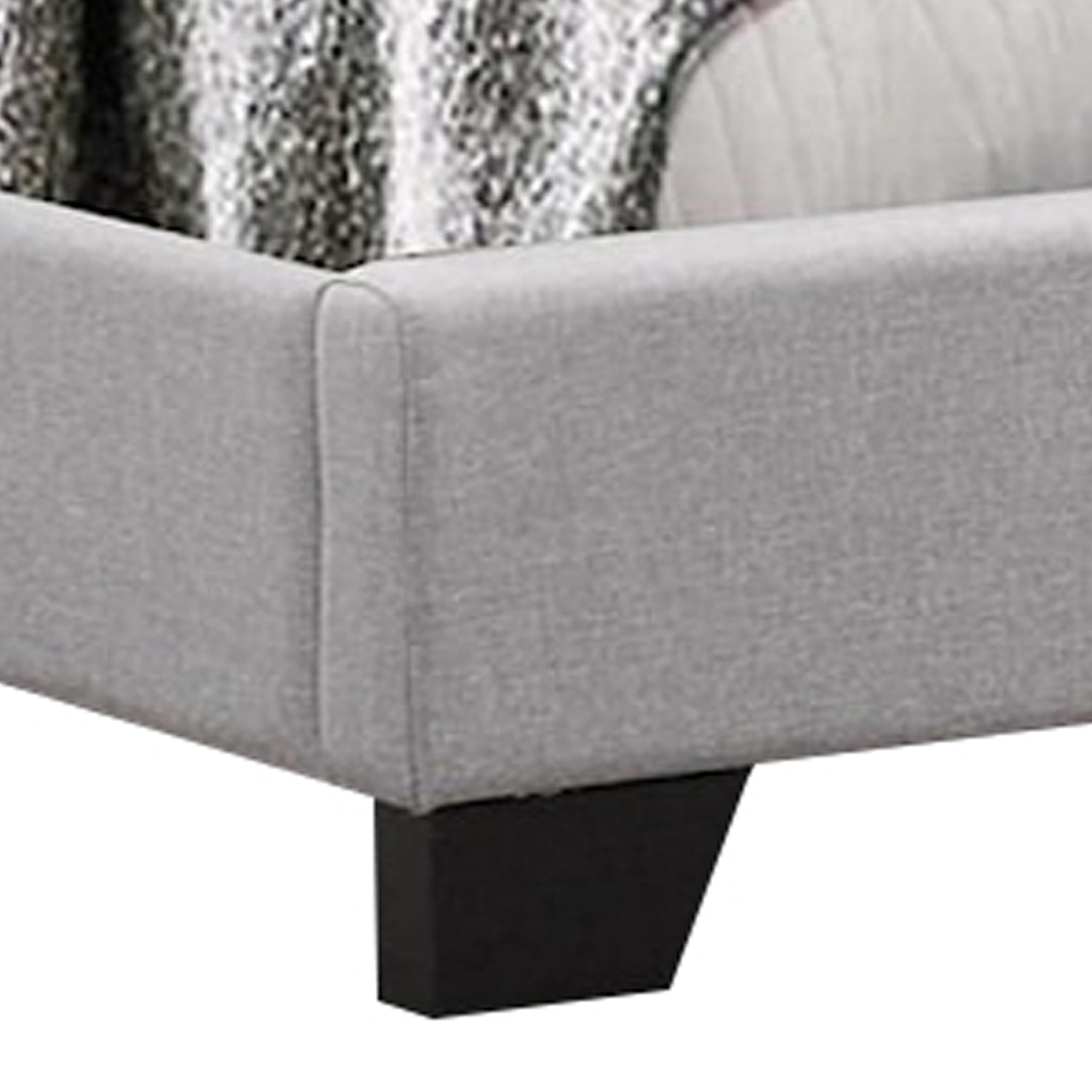 California King Size Bed, Light Button Tufted Upholstery, Gray and Black