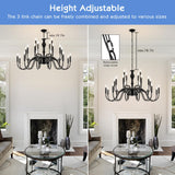 Farmhouse Dining Room Black Chandelier, Modern 24 Light Black Large