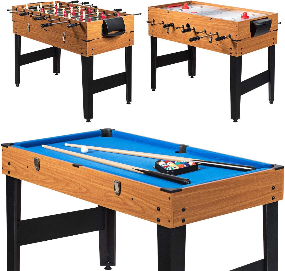 Multi Game Table, 3-in-1 48" Combo Game Table w/Soccer, Billiard, Slide Hockey