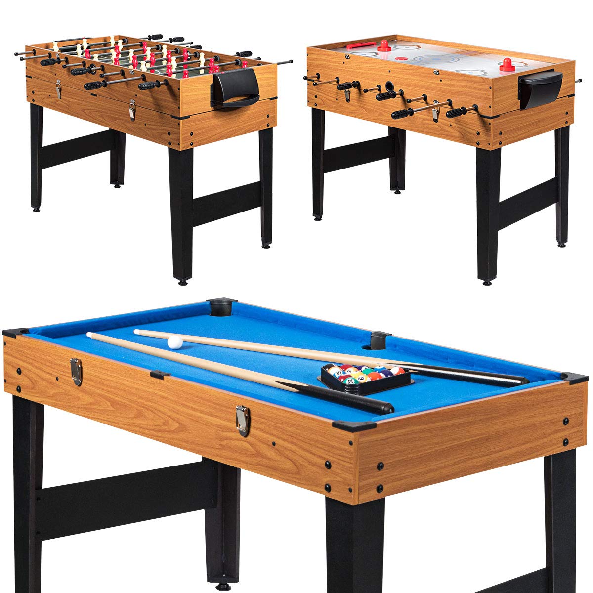 Multi Game Table, 3-in-1 48" Combo Game Table w/Soccer, Billiard, Slide Hockey