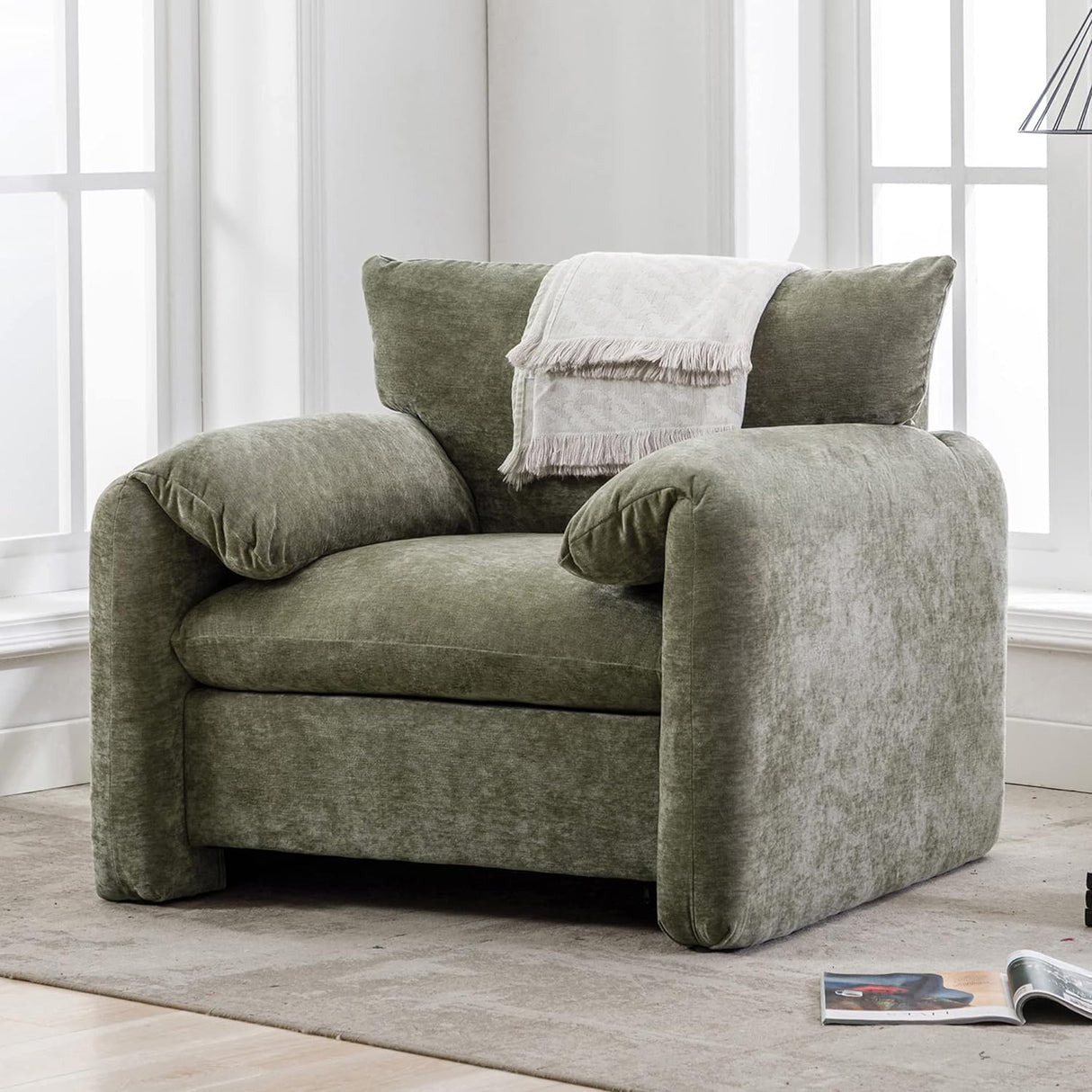 Chenille Oversized Armchair - Modern Accent Chair & Single Sofa Lounge, 34'' Wide, Comfortable Seating for Living Room & Bedroom, Green