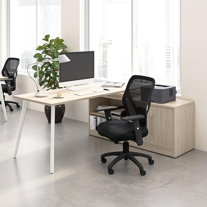 L Shaped Computer Desk 60 inch with Credenza, PC Table and Low Storage Cabinet