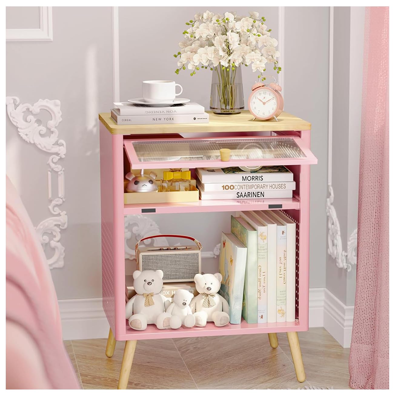 Nightstand, Small End Tables with Storage Drawer, Metal Side Table, Kid's Night Stand,