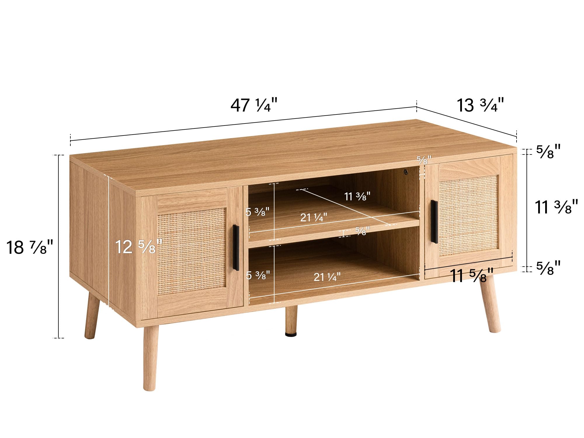 TV Stand for 55 Inch TV, Mid Century Modern TV Console with Open Storage Shelf and Doors