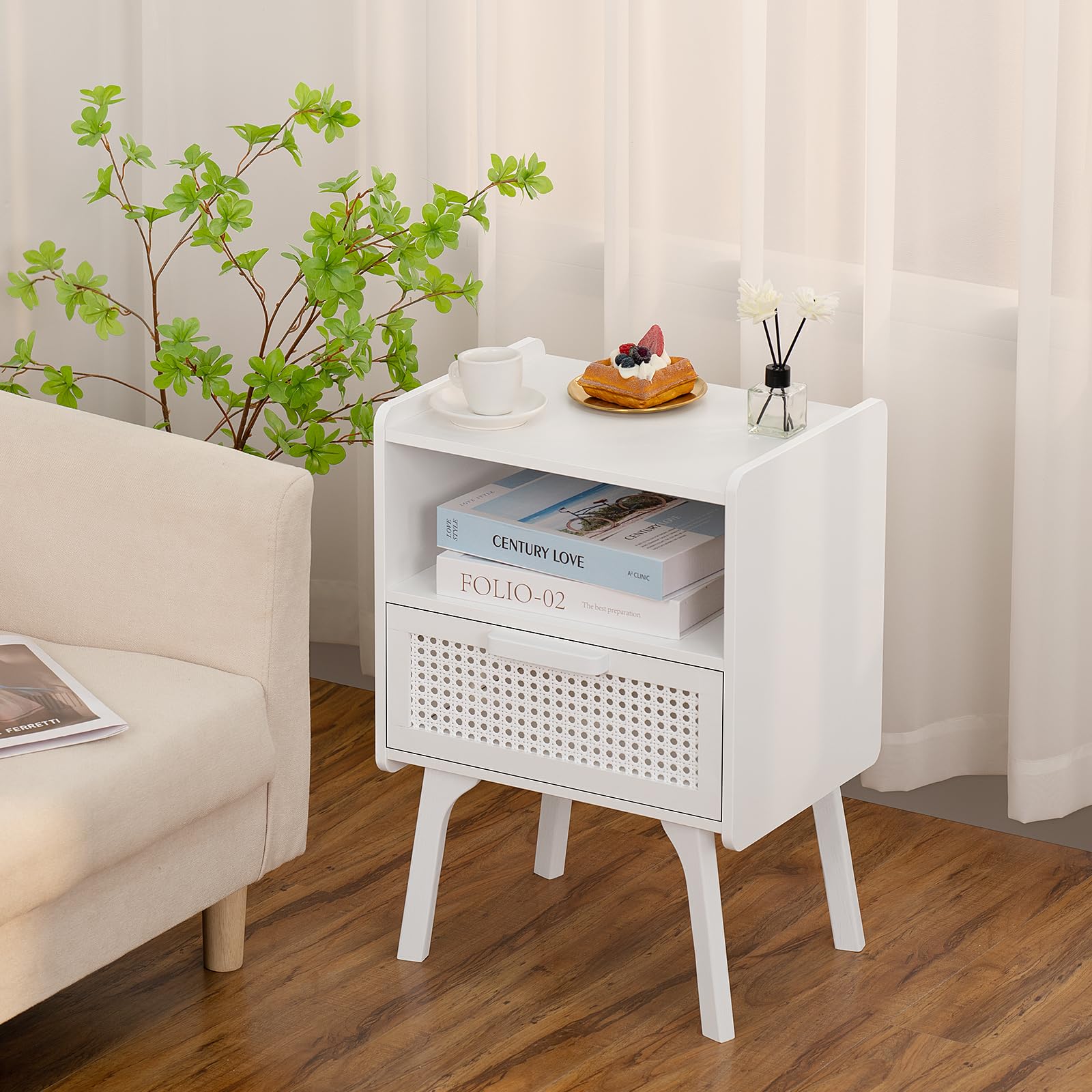 Rattan Nightstands Set of 2, Side Table