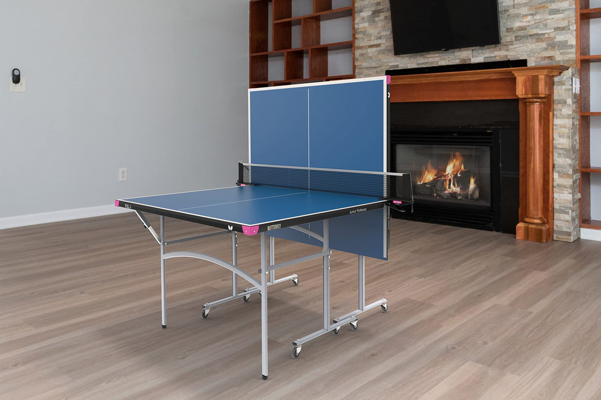 Junior Ping Pong Stationary and Rollaway Tables - 3/4 Size Table Tennis Table - Space Saver Game Table