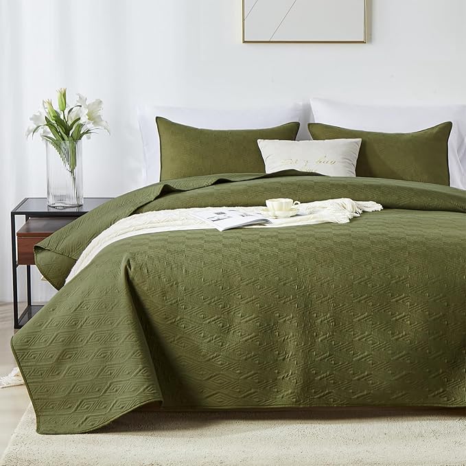 Full/Queen Quilt Set,Black Quilt Bedding Set with 2 Pillow Shams,Soft Lightweight Diamond Pattern