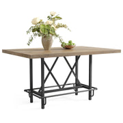 63-Inch Industrial Bar Table with Metal Footrest - Counter Height Pub Table