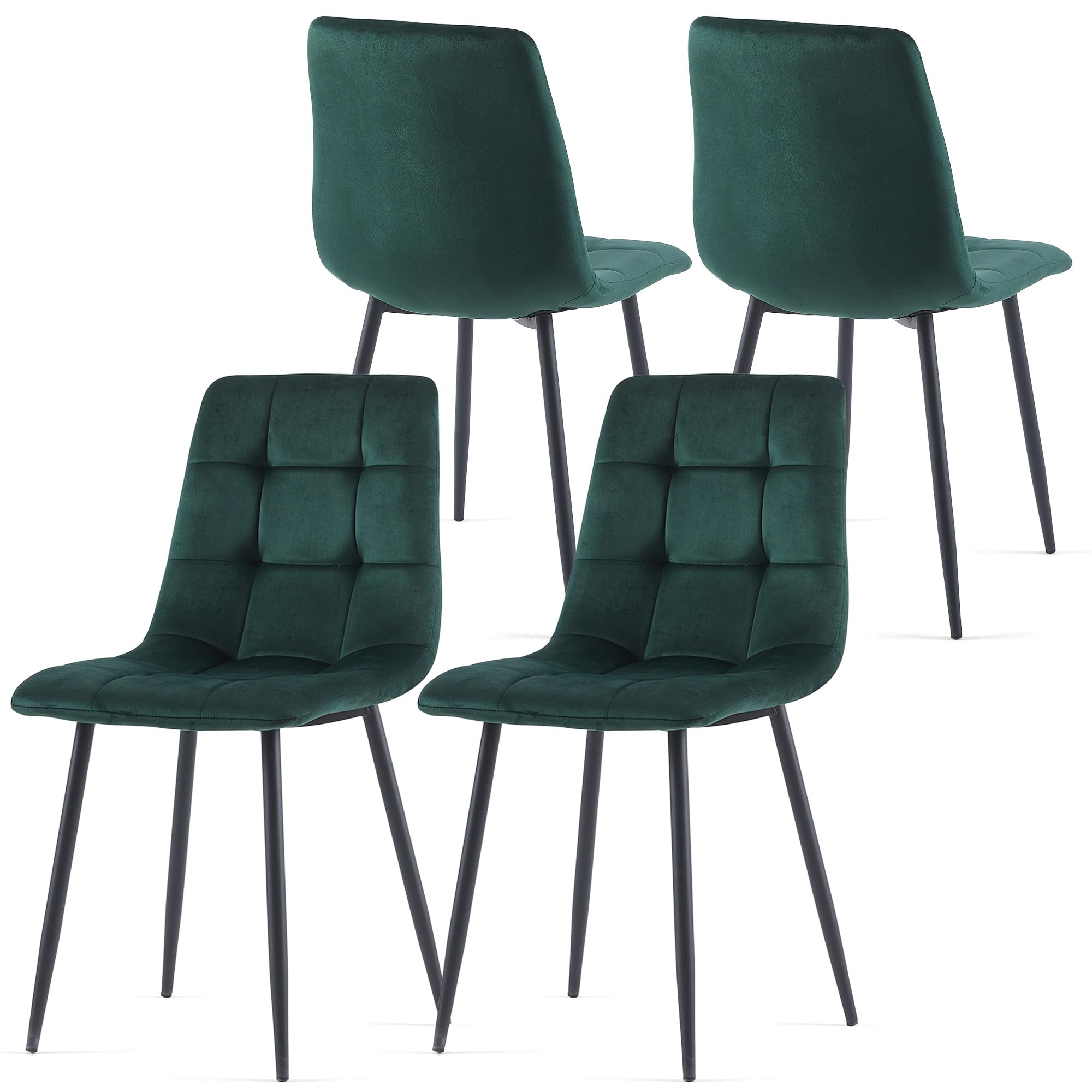 Velvet Dining Chairs Set of 4 - Green Dining Room Chairs with Metal Legs Ideal for Kitchen