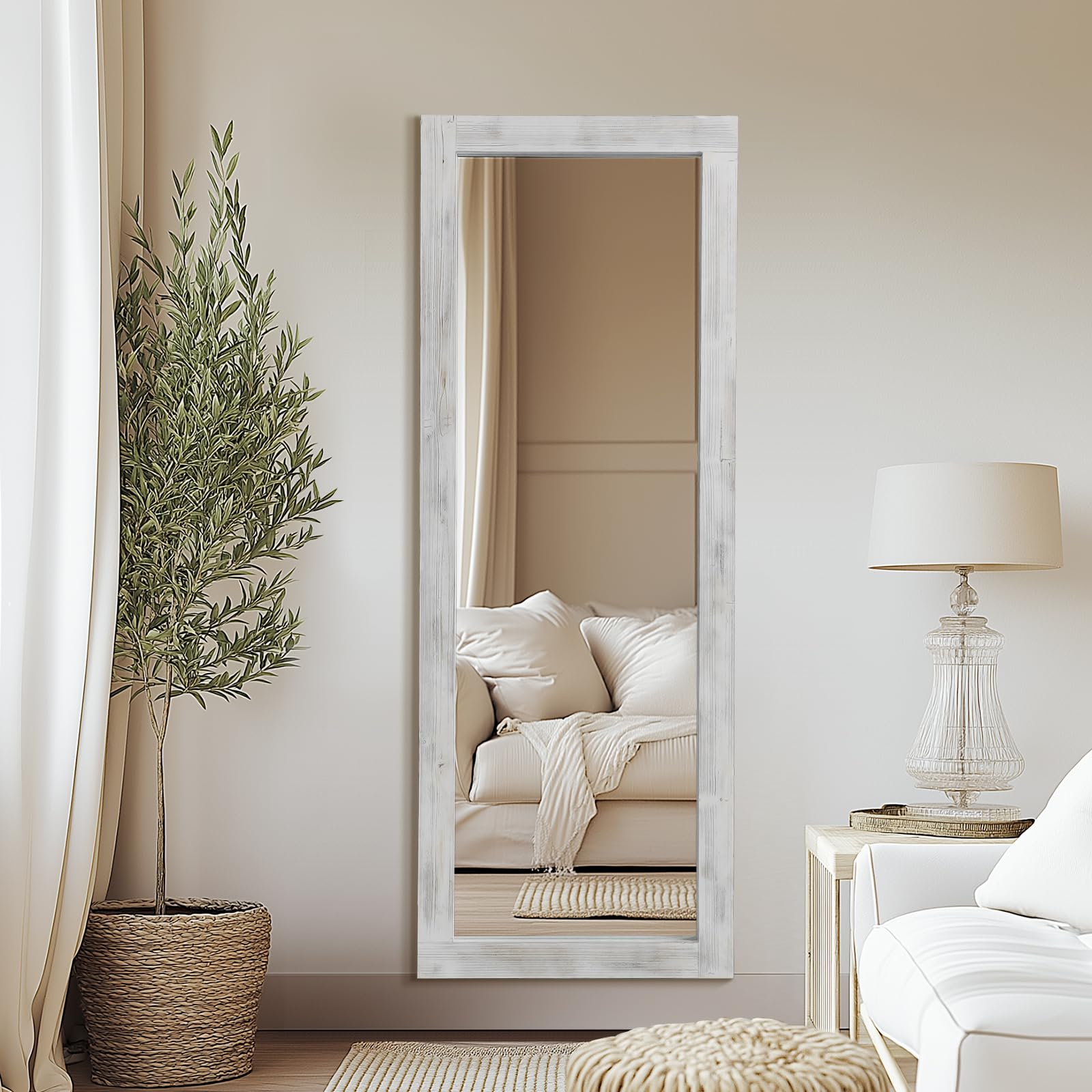 Rustic Farmhouse Full Length Mirror,  Wood Frame Floor Mirror