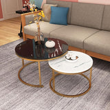 Round Coffee Table Set of 2 with Wood Top for Living Room, Modern Nesting Center