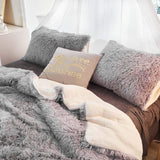 Gray Faux Fur Comforter Set Full/Queen 3 Pieces - 1 Shaggy Comforter 90x90 and
