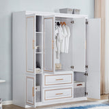 74" H Closet with Doors White Wooden Armoire Wardrobe Closet Freestanding Clothes