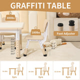 Hulaibit Kids Table and 2 Chairs Set, Height Adjustable Toddler Table and Chairs with Anti-Slip Foot Covers, Graffiti Desktop Arts & Crafts Table for Daycare, Classroom