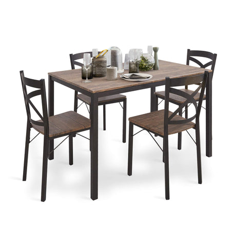 5 Piece Dining Table Set, Table and Chairs for 4 Industrial Style Dining Room & Kitchen