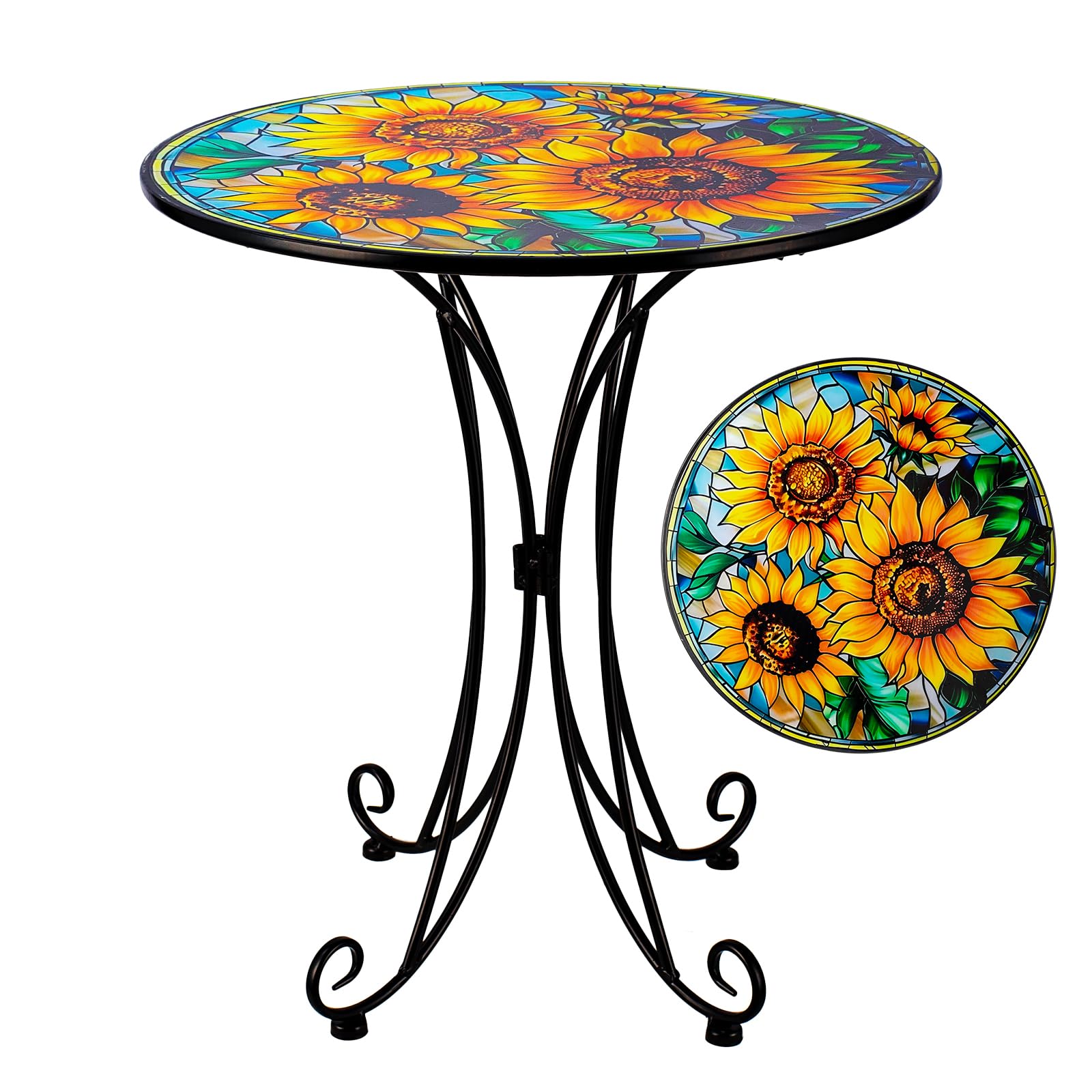 18" Sunflower Metal Accent Table, Indoor/Outdoor Small Round Table, Plant Stand