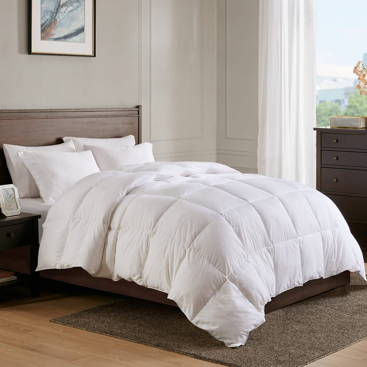 Heavyweight Down Feather Fibers Comforter Queen Size - Ultra-Soft Luxury High