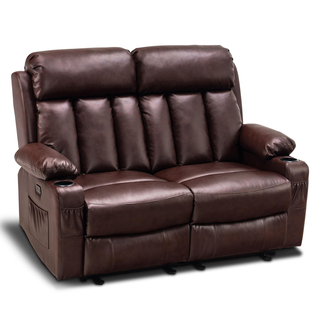 Power Loveseat Recliner, Electric Reclining Loveseat Sofa with Heat and Vibration, Cup