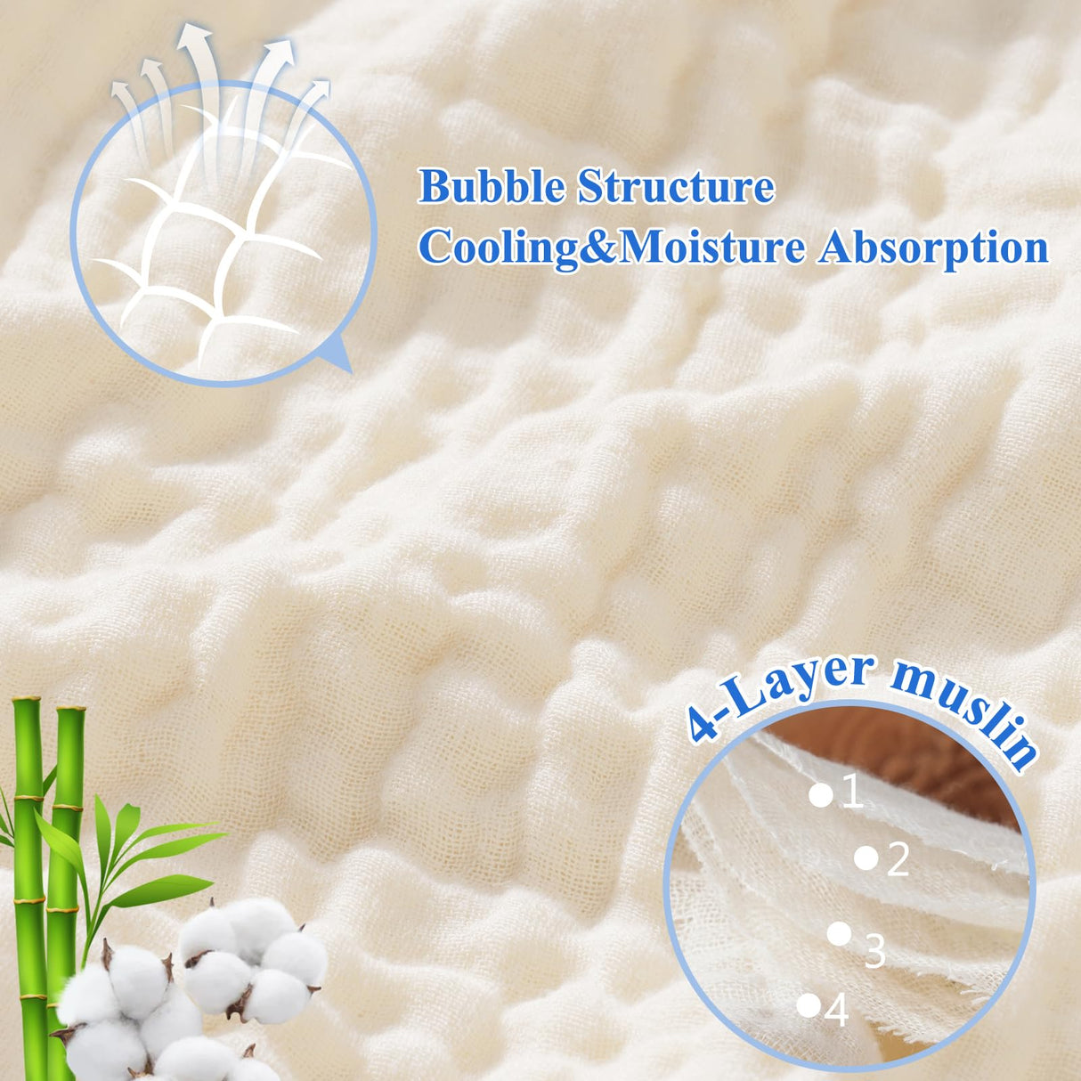 Cooling Muslin Throw Blanket for Hot Sleepers, 60% Rayon Derived from Bamboo,