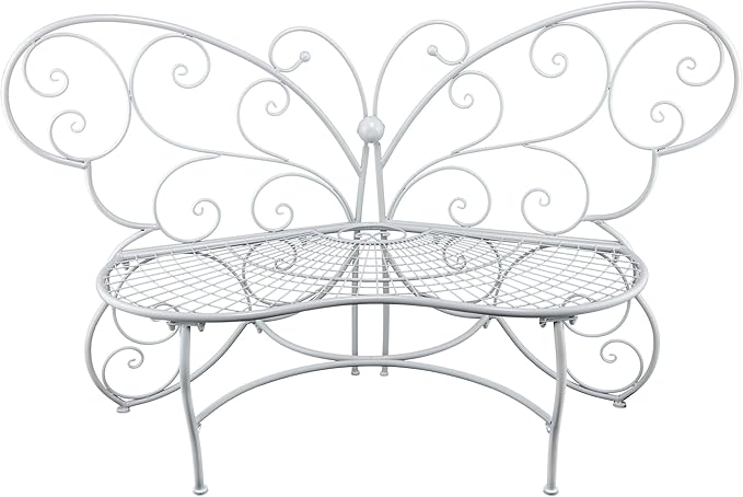 62" L Indoor/Outdoor 2 Person Metal Butterfly Shaped Garden Bench, Blue