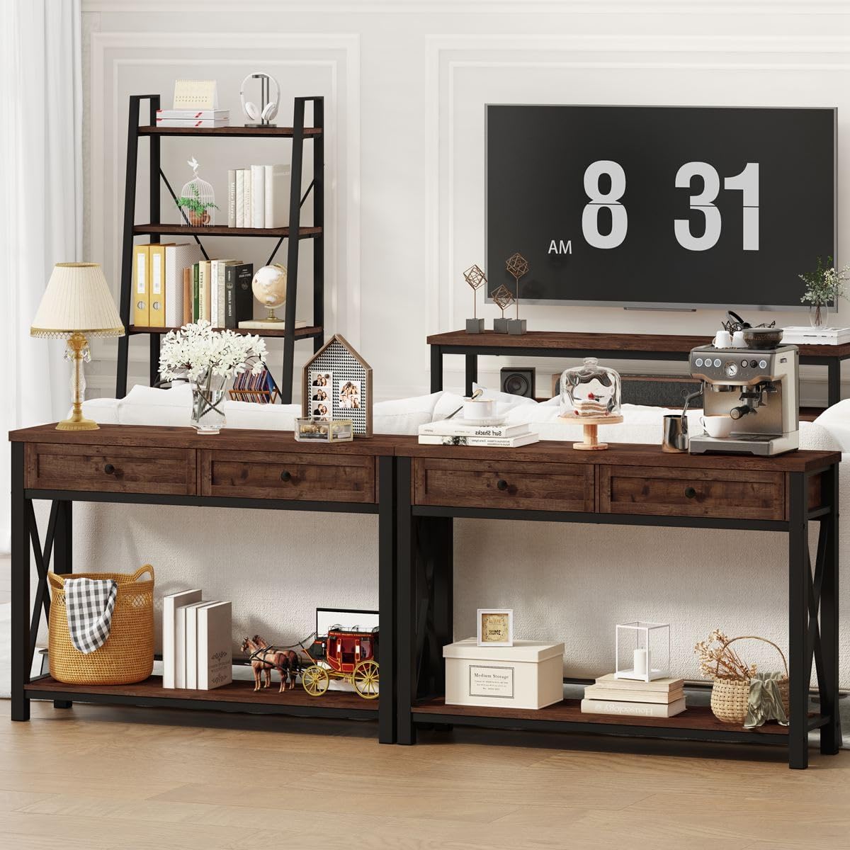 Console Table with 2 Drawers, Entryway Table with Storage, Sofa Table Behind Couch