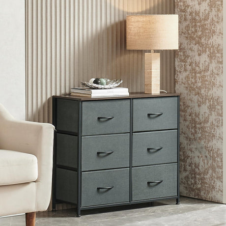 Dresser for Bedroom with 6 Drawers, 3-Tier Wide Storage Chest of Drawers with Removable