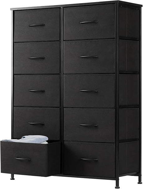 Dresser for Bedroom Storage Tower, Chest Fabric Bins Sturdy Metal Frame Wood Tabletop