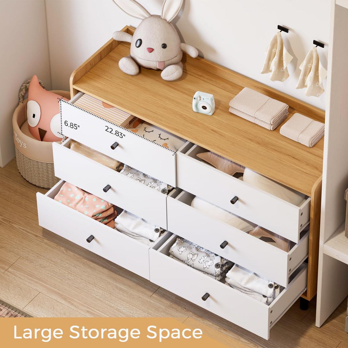 Dresser for Bedroom with 6 Drawers and Metal Handle,Sturdy Frame Modern