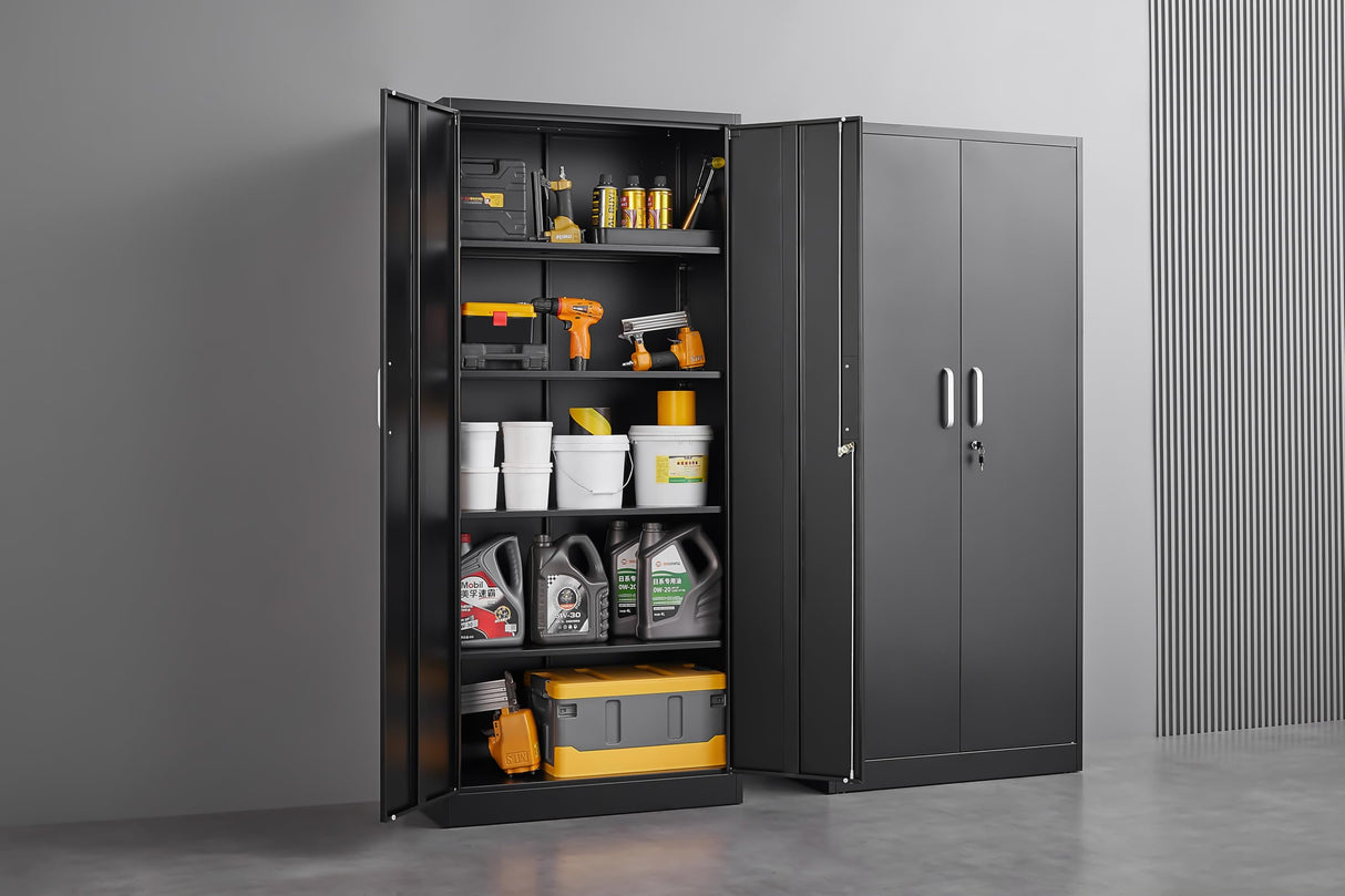Steel Storage Cabinet with Adjustable Shelves, Garage Shelving Cabinet