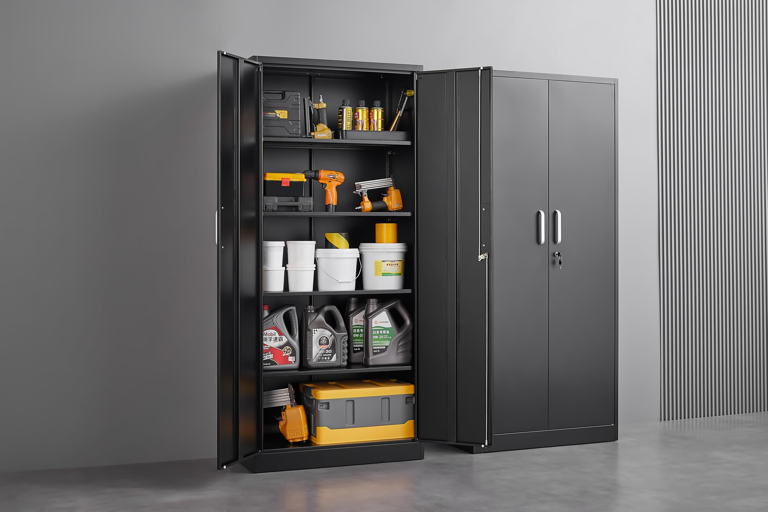 Steel Storage Cabinet with Adjustable Shelves, Garage Shelving Cabinet