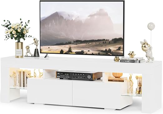 Modern Black LED TV Stand for 70-Inch Televisions with RGB Lighting
